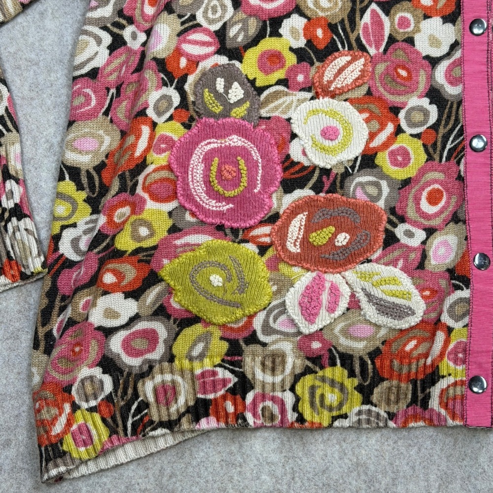 Sigrid Olsen Cardigan XL Pink Floral Silk Blend 3/4 Slv Boho Grandmacore Artsy - Picture 5 of 8